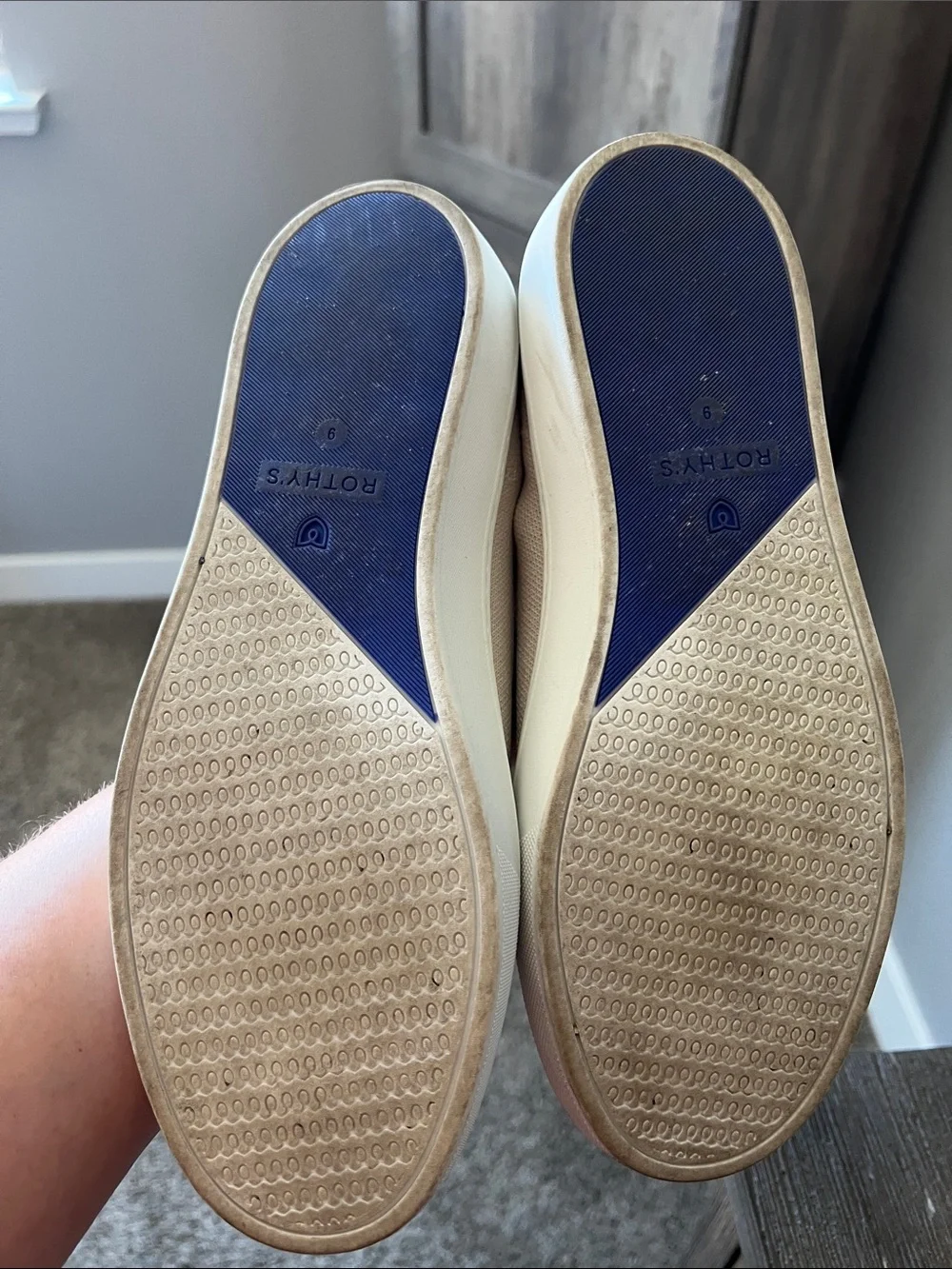 Rothy's Slip-On Loafers in Cream with Blue Trim - Picture 3 of 5